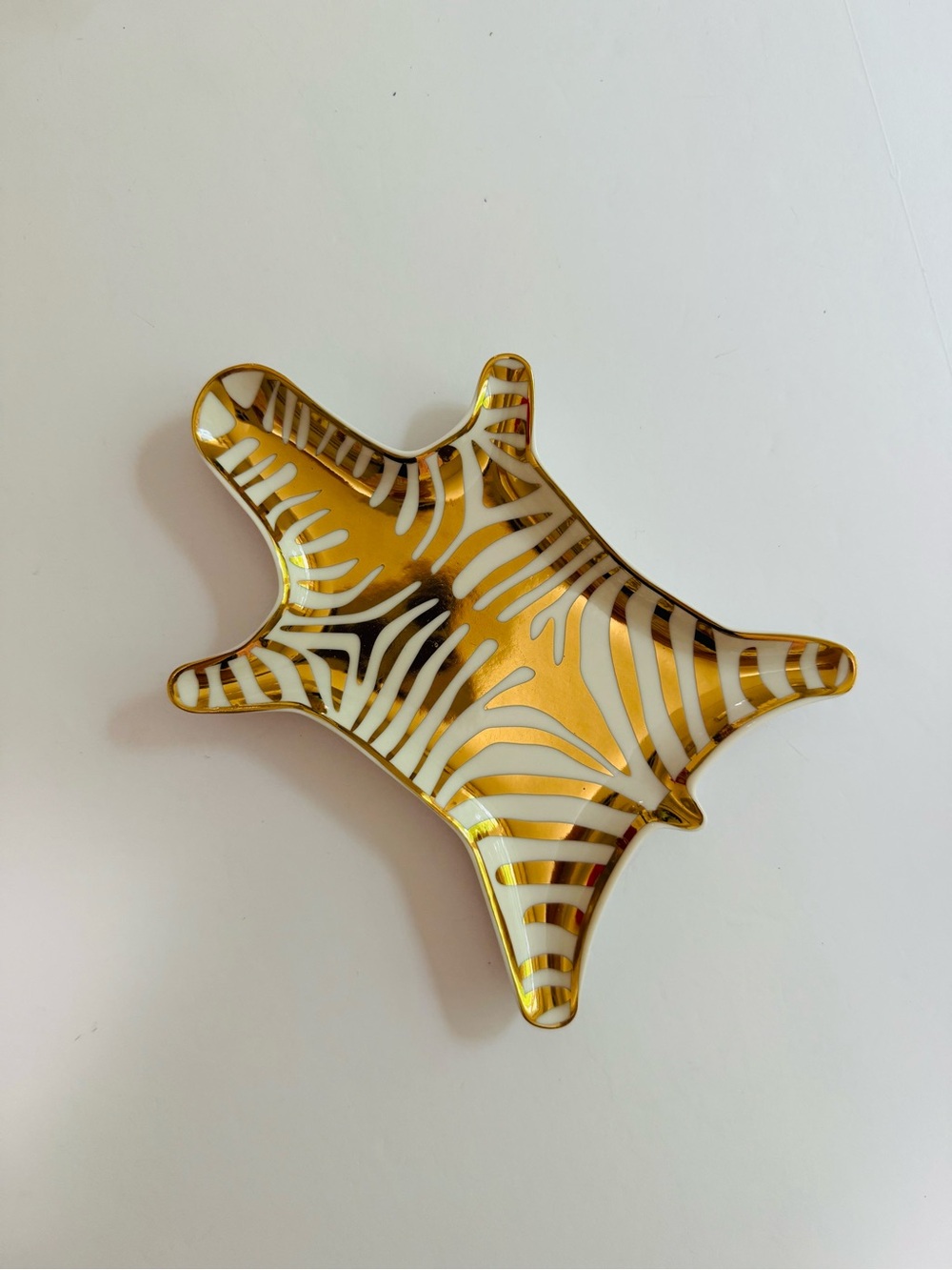 Jonathan Adler Gold White Zebra Stacking Trinket Tray Ring Dish Porcelain